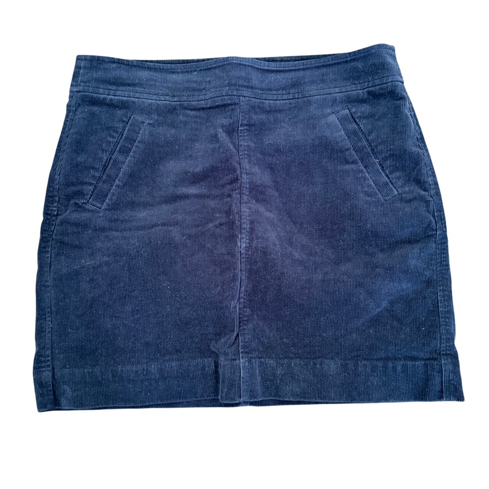 Loft Womens Navy Blue Corduroy Mini Skirt Pockets Back Zip Casual Size 6 Fall‎